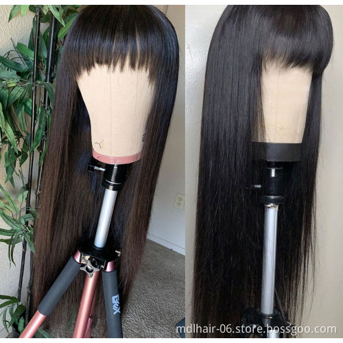Wholesale Brazilian Straight Human Hair Wig Full Machine Made Remy Human Hair Wig with Bangs 150 density Straight Wig With Bangs